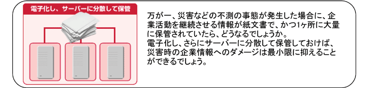 電子化し、サーバーに分散して保管しておけば、災害時の企業情報へのダメージは最小限に抑えることができるでしょう