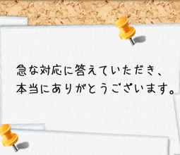 急な対応に答えていただき、本当にありがとうございます。
