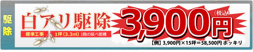 「駆除」白アリ駆除　標準工事、1坪（3.3平方メートル）1階の延べ面積　5,980円（税込）全国エリア※一部のエリアを除きます